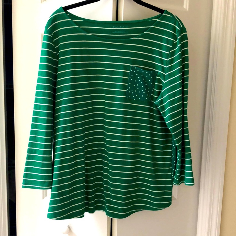 Talbot's Pretty Green and White Polka-dot and striped T Shirt